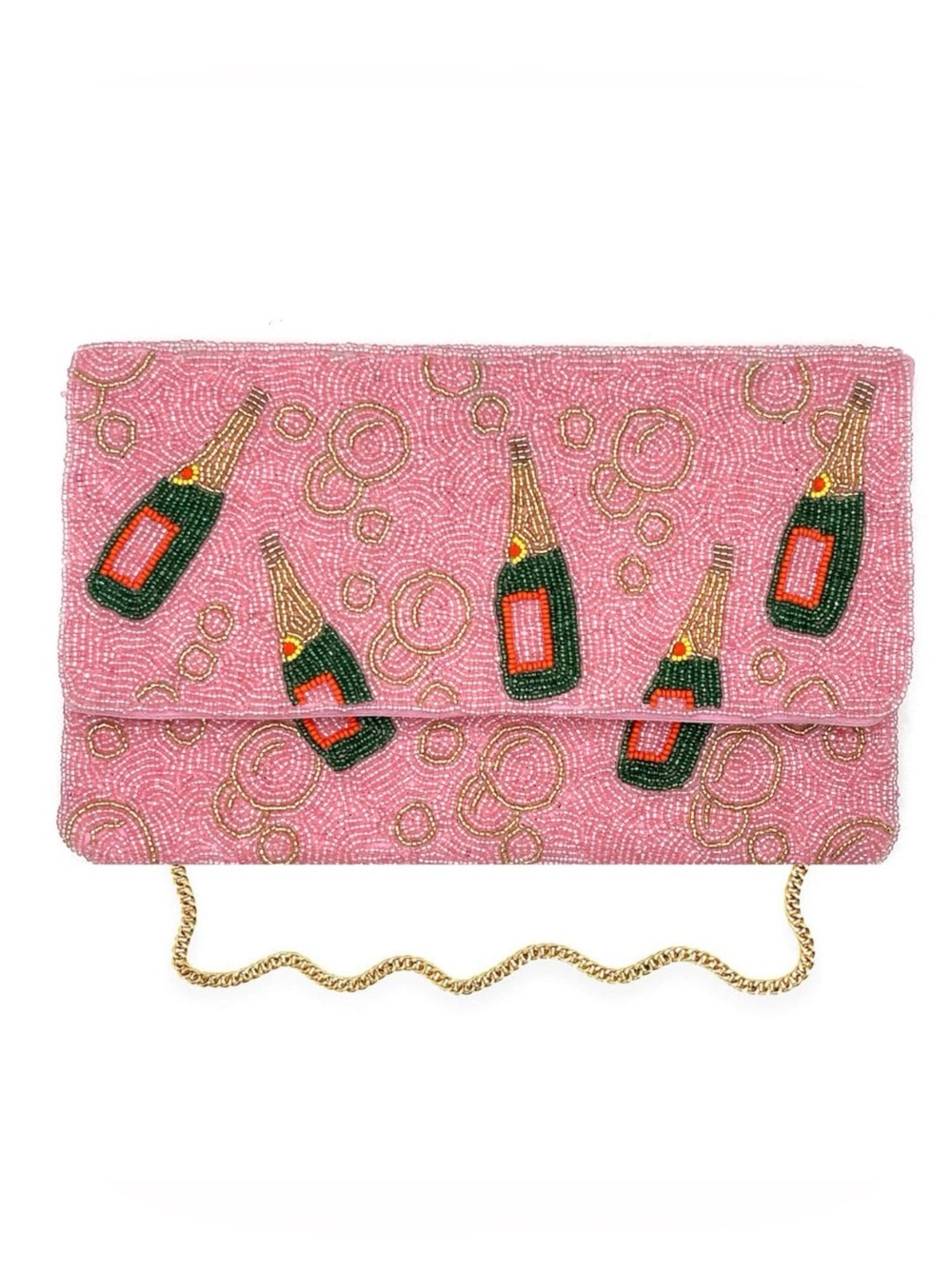 Pink Champagne Bottle Beaded Clutch & Crossbody Bag NWOT
